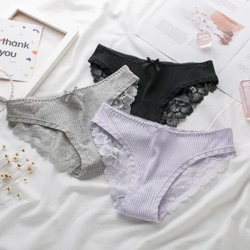 

3pcs/lot Women Sexy Lace Transparent Panties Underwear Low Waist Briefs Back Transparent Sexy Panties