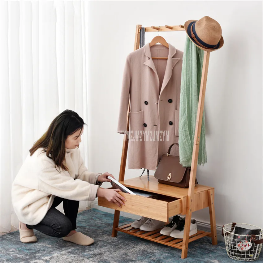 Natural Bamboo Articles Floor Corner Hanger Shelf Bedroom Living Room Dress Hat Storage Rack Shoes Cloth Organizer Storage Rack