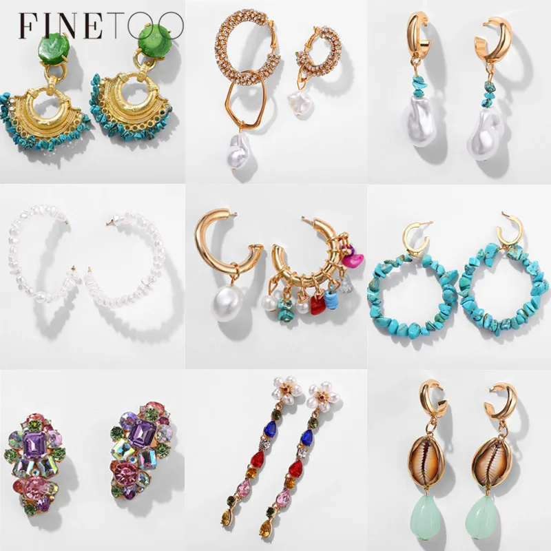 

Fashion Colorful Asymmetrical Irregular Statement Earrings Geometric Natural Stones Pearl Crystal Drop Earrings for Women 2019
