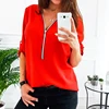Women Spring Summer Chiffon Blouse Top V Collar Zipper Roll Up Long Sleeves Loose Shirt Blusa Feminina Plus Size 3X ► Photo 3/6