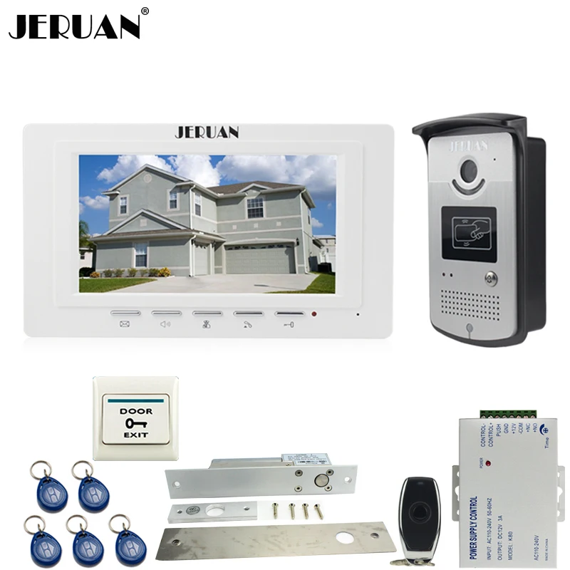 Best Price JERUAN new 7`` LCD Video Door Phone System 700TVL Camera access Control System+Electric Drop Bolt lock+Remote control Unlock