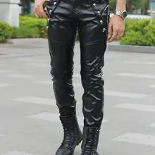 27-34 Горячие весна/осень Мужская Новая Мода Досуг личность случайные узкие брюки PU брюки