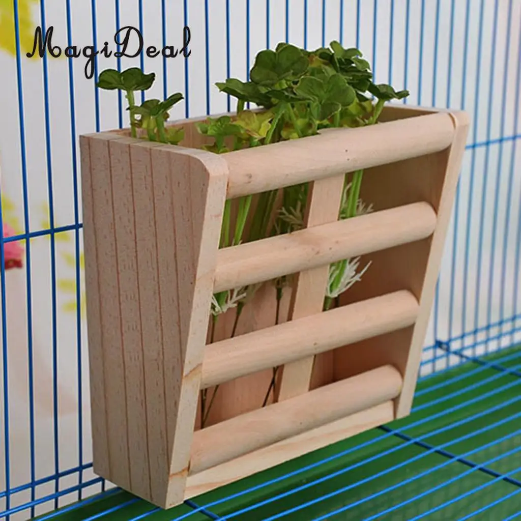  2-in-1 Functional Rabbit Wooden Bowl Feeder Bunny Guinea Pig Chinchilla Hay Grass Rack Manager Small Animals