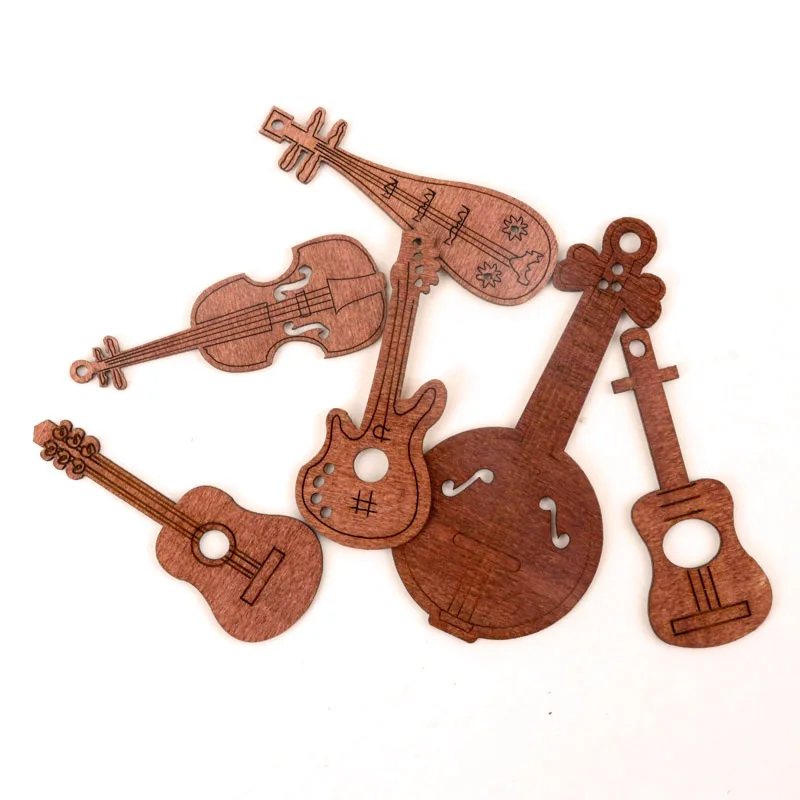 

Mix Musical instrument guitar violin Wood Ornaments Handmade Wooden Crafts Accessory Home Decoration DIY 58-80mm 24pcs