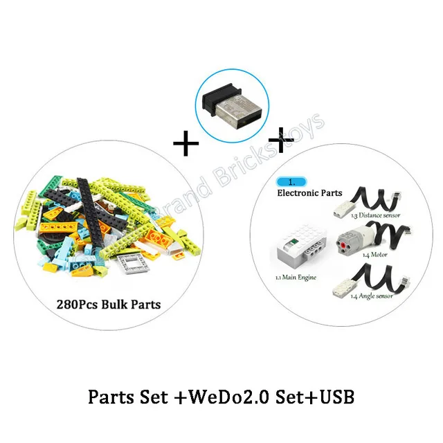 Technic Серия образования оптом части совместимый с лего 45300 WeDo 2,0 набор силовых функций DIY строительные блоки игрушки подарки - Цвет: PF Bricks and USB
