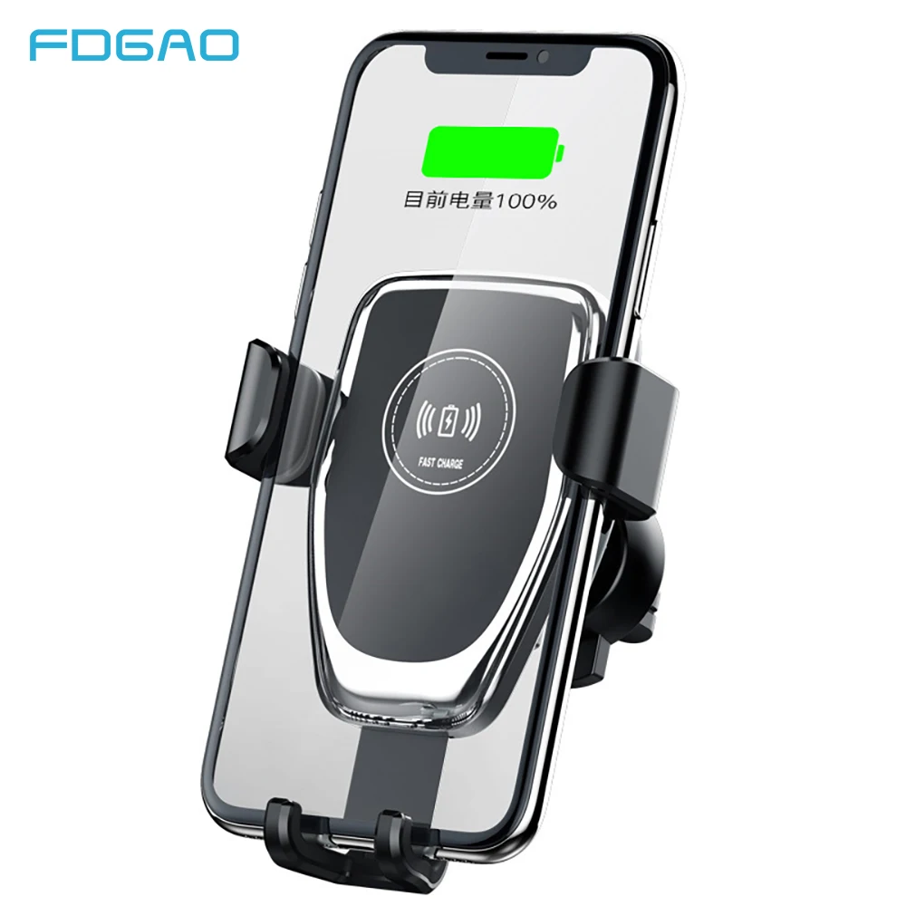 FDGAO Car Qi Wireless Charger For iPhone XR XS Max X Intelligent 10W Fast Wirless Charging USB Wireless Car Charger Holder