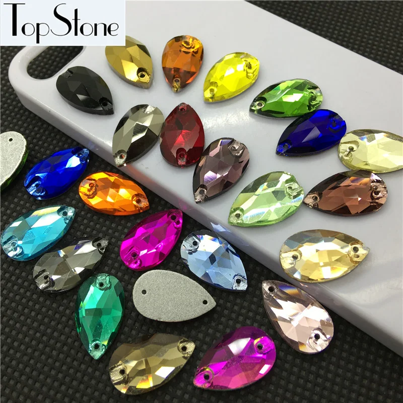 

All Sizes Colors Teardrop Sew On Rhinestones Flatback 2 Holes Droplet Glass Sewing Crystal Beads for dress costume bags making