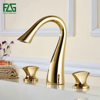 

FLG Basin Faucets Contemporary Concise Bathroom Faucet Torneiras Douradas Dual Holder Dual Hole Gun Swan Basin Tap 768-44G