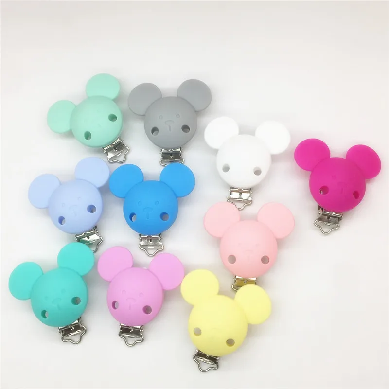 Chenkai 10PCS BPA Free Silicone Mickey Pacifier Dummy Teether Chain Holder Clips DIY Baby Mouse Animal Nursing Toy Accessories