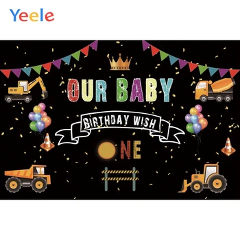 

Yeele Crown Excavator Bulldozer Birthday Photography Pennant Backgrounds Customized Photographic Backdrops for Photo Studio