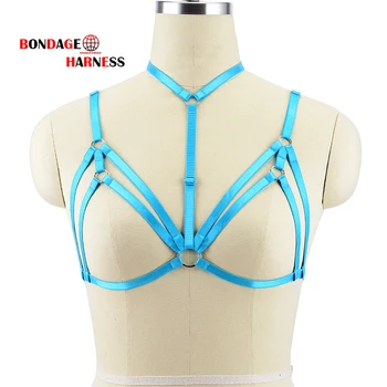 

Blue Body Harness Chest Cage Bra Strap Tops Elastic adjust Bondage Lingerie Sexy Goth dance Halloween Rave