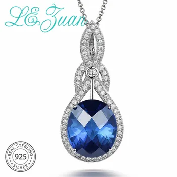 

L&zuan 7.89ct Blue Stone Pendant Real 925 Sterling Silver Necklace For Women Checkerboard Cut Gems Sapphire Luxury Pendants