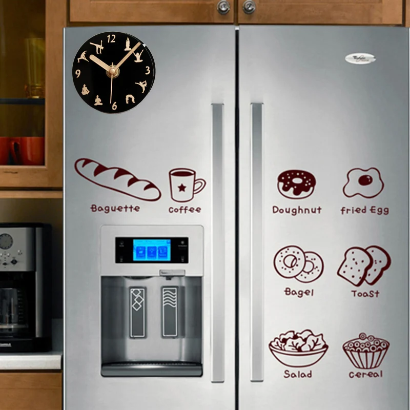 Best Yoga Sports Fridge Magnet Clock Creative Magnetic Stickers Plastic Round Clock Message Holder Kitchen Refrigerator Decor