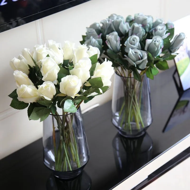 

2018 decorative 10pcs/lot 9 colours Artificial rose branch silk+plastic flores Simulation rose flowers for home hotel wedding