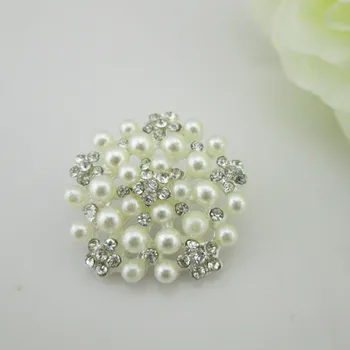 

(BT192 25mm)50pcs Ivory Pearl Clear Rhinestone Flatback Button