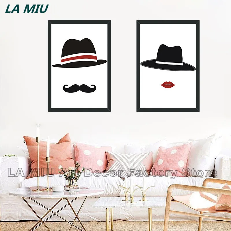 Nordic Poster Modern Home Decoracion Lovely Hat Decoration For Both Men And Women Canvas Painting Wall Art HD Prints Unframed | Дом и сад