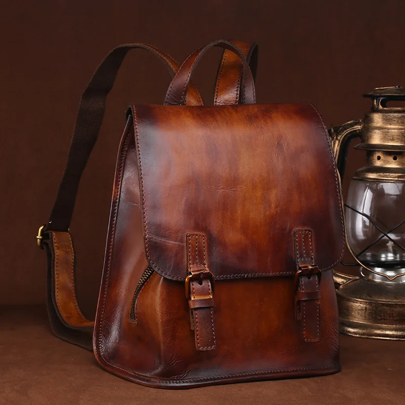 

Vintage Brush Color Women's Genuine Leather Backpack Girl Lady's School Bag Messenger Shoulder Pack LS9914