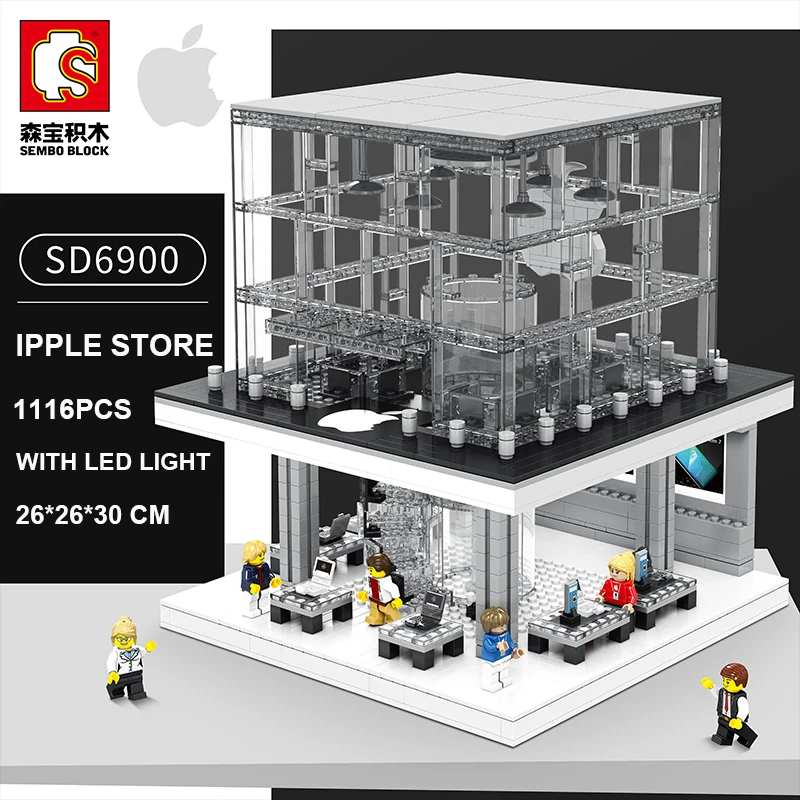 

Sembo City Street View SD6900 Apple Store Compatible LeSet Creator Building Blocks Bricks Model Toys With Led Light Diy Gifts