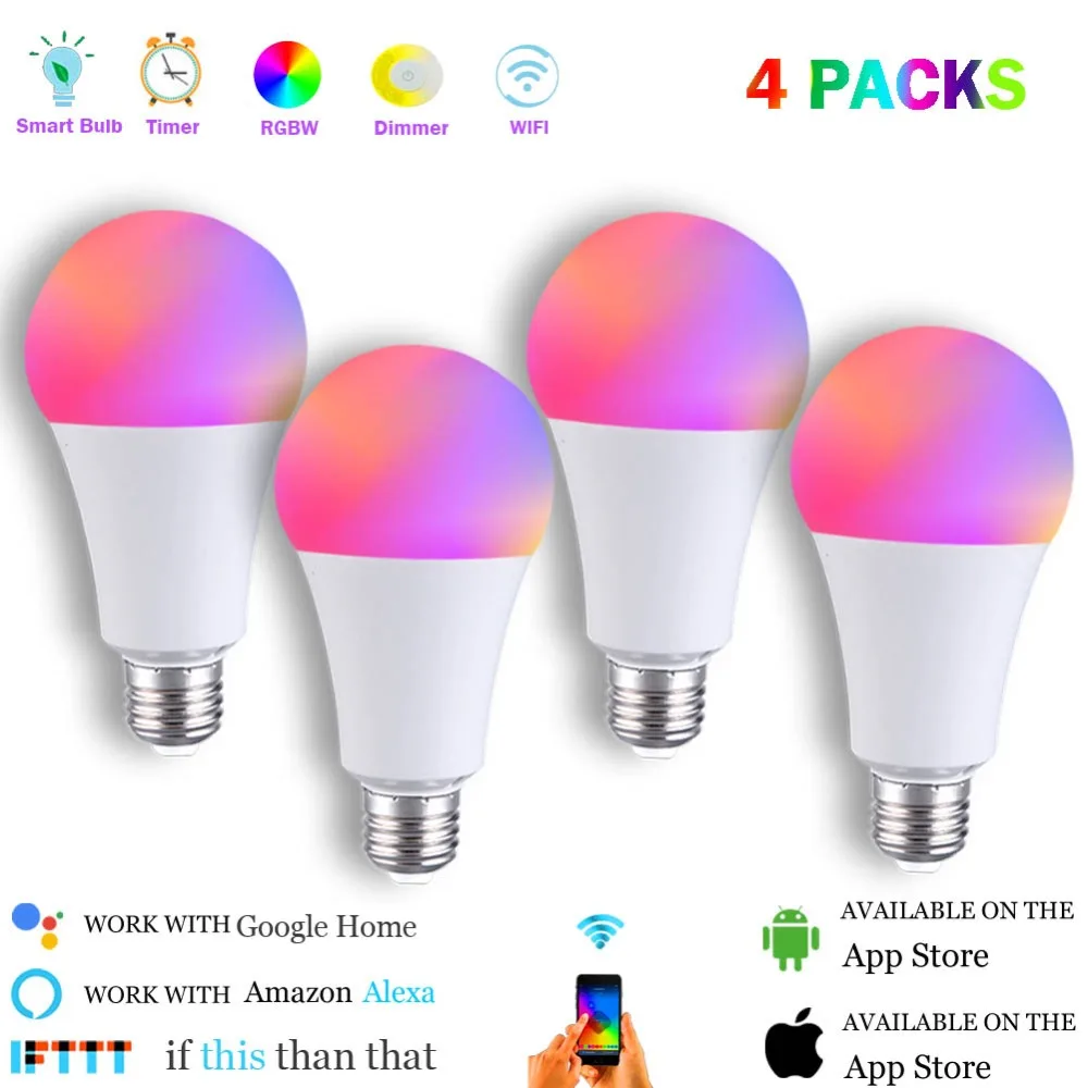 

WiFi Smart Bulb E27 7W,Voice Control RGBW Energy Saving Dimming Smart LED Light for Echo Alexa Google Home(4 Pack)