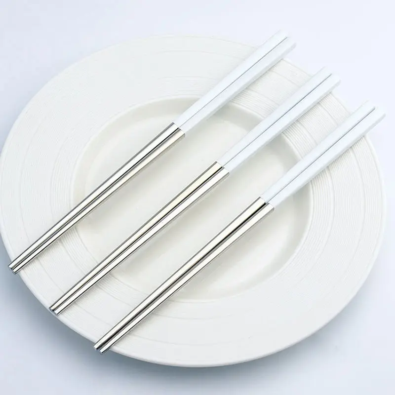 Vacclo 1 пара европейские из нержавеющей стали квадратные палочки для еды длина 23 см многоразовые палочки для еды посуда противоскользящая Бытовая металлическая китайская - Цвет: white