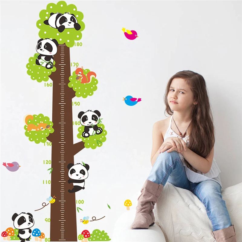 Милые детские панды дерево Рост Диаграмма детей высота измерения стены стикеры для детской комнаты детский сад домашний декор животных росписи искусства