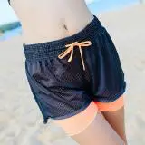 Поддельные две части женщин фитнес тренажерный зал бег шорты Леггинсы Йога Спорт Эластичный Bnad короткие плотные быстросохнущие-оранжевый