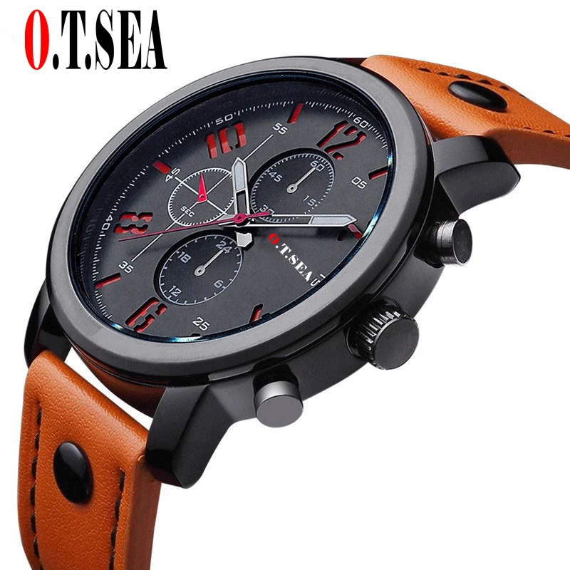 

Hot Sales O.T.SEA Brand Pu Leather Watches Men Military Sports Quartz Wristwatches Relogio Masculino 8192