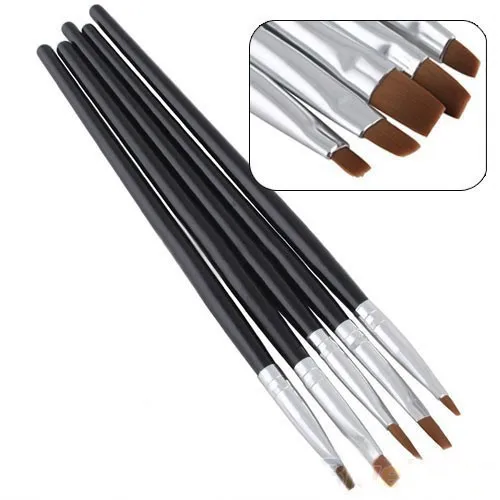 Free Shipping 5PiecesSet Nail Art Acrylic UV Gel Salon Pens Flat Brushes Kit Nail Art Brush Tools01