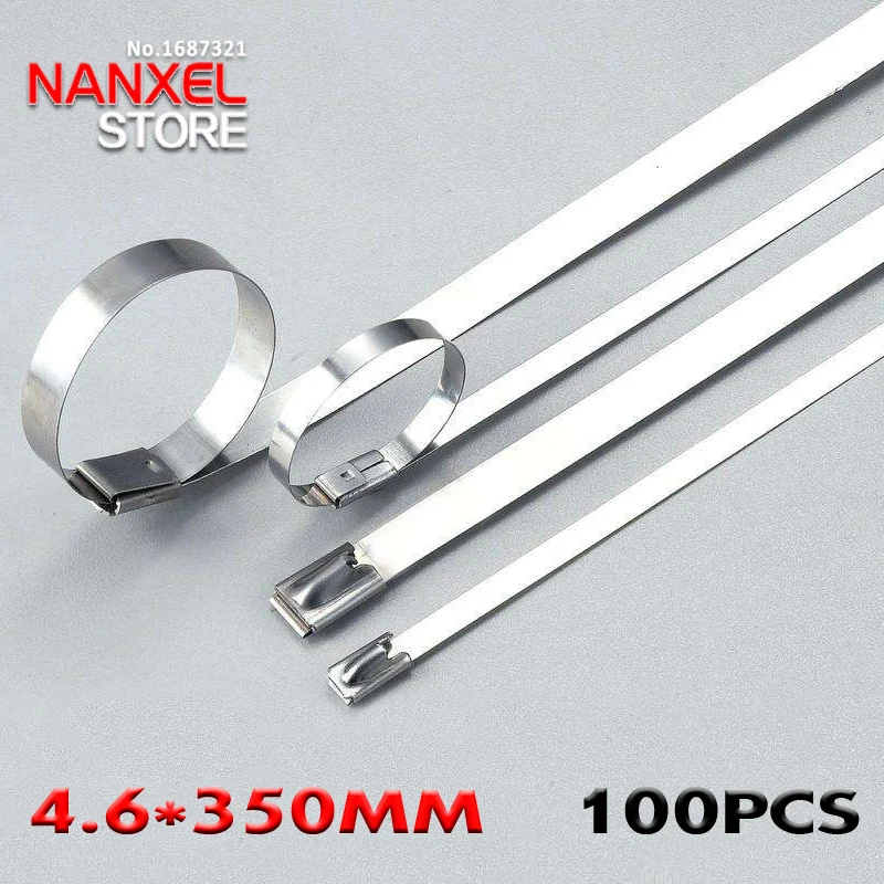 100pcs/pack 4.6*350mm Latching Self Locking Stainless Steel Zip Cable