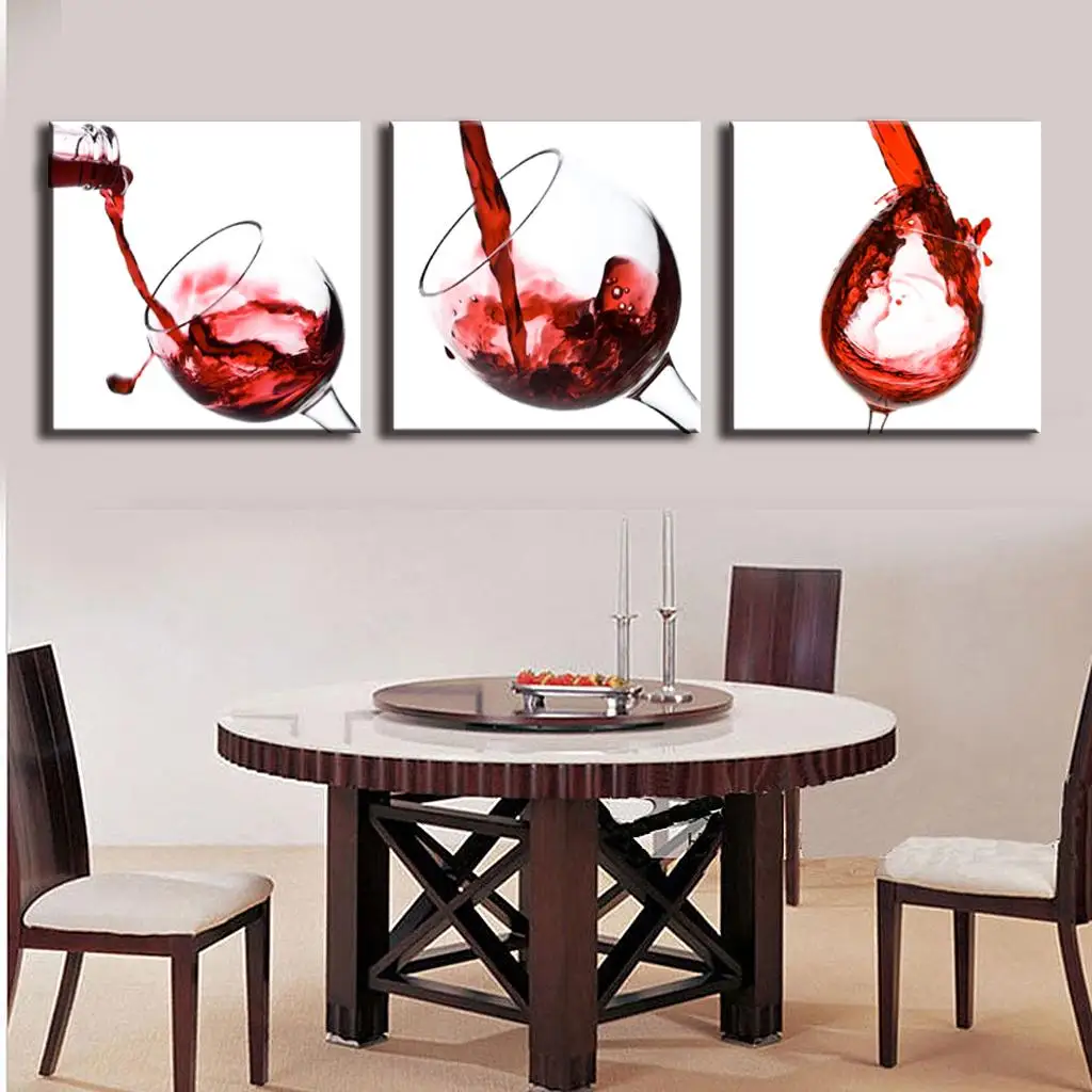 

3 Pictures Framed Still Life Canvas Painting Red Wine Goblet Wall Painting Print on Canvas For Bar Restaurant Decor
