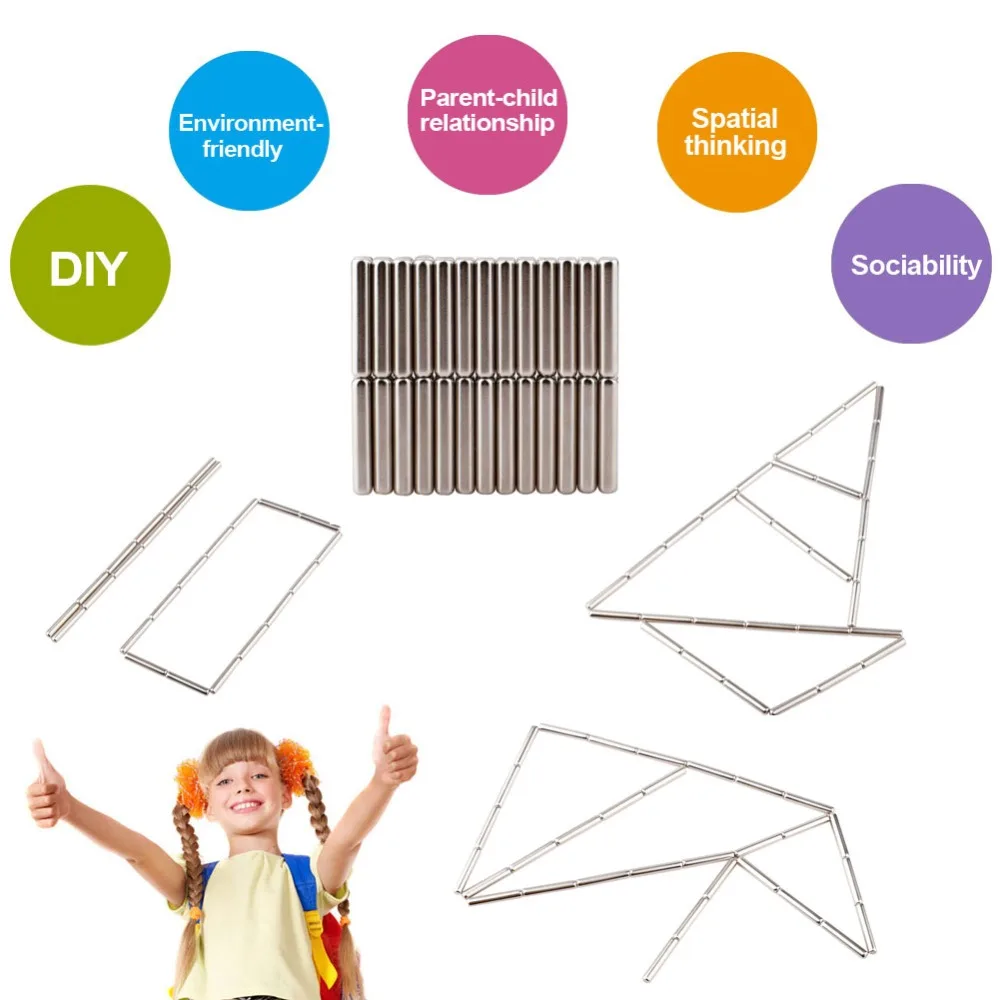 

100pcs Magnetic Sticks Rods Pressure Relief Educational Toy Innovative Metal Sticks Magnetic Constructor Toys for Building Model