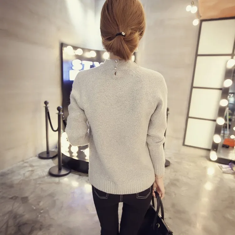Новая модная жемчужина для женщин трикотажные пуловеры свитер длинный рукав o-образным вырезом повседневные однотонные топы корейский