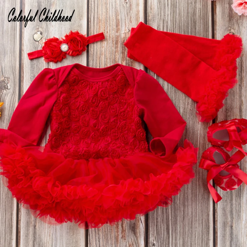 

New Baby Rompers Christmas Long Sleeve Lace Floral Net Yarn Dress Rompers Toddler Kid Xmas New Years Fashion Jumpsuit Ropa Bebe