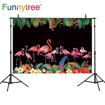 

Funnytree background backdrops leaves colorful flowers black pink red Flamingo birthday party photophone photocall wallpaper
