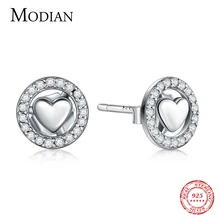 Modian, Настоящее 925 пробы, серебряные модные серьги-гвоздики Forever Love, очаровательные серьги «сердце» для женщин, подлинные серебряные ювелирные изделия
