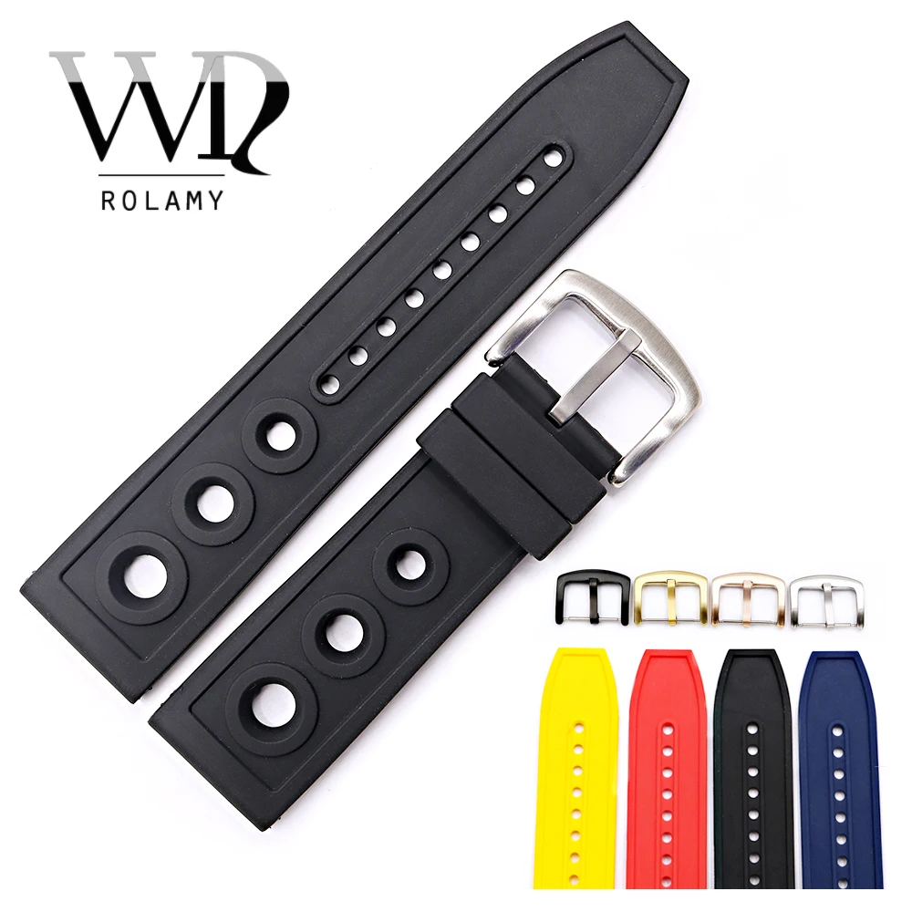 

Rolamy 22 24mm Wholesale High Quality Rubber Silicone Replacement Wrist Watch Band Strap Loops Belt For Superocean