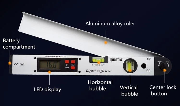 Высокоточный Алюминиевый Цифровой угломер, ЖК-дисплей с голубой подсветкой, 225 градусов, инклинометр, транспортир, измерительный инструмент