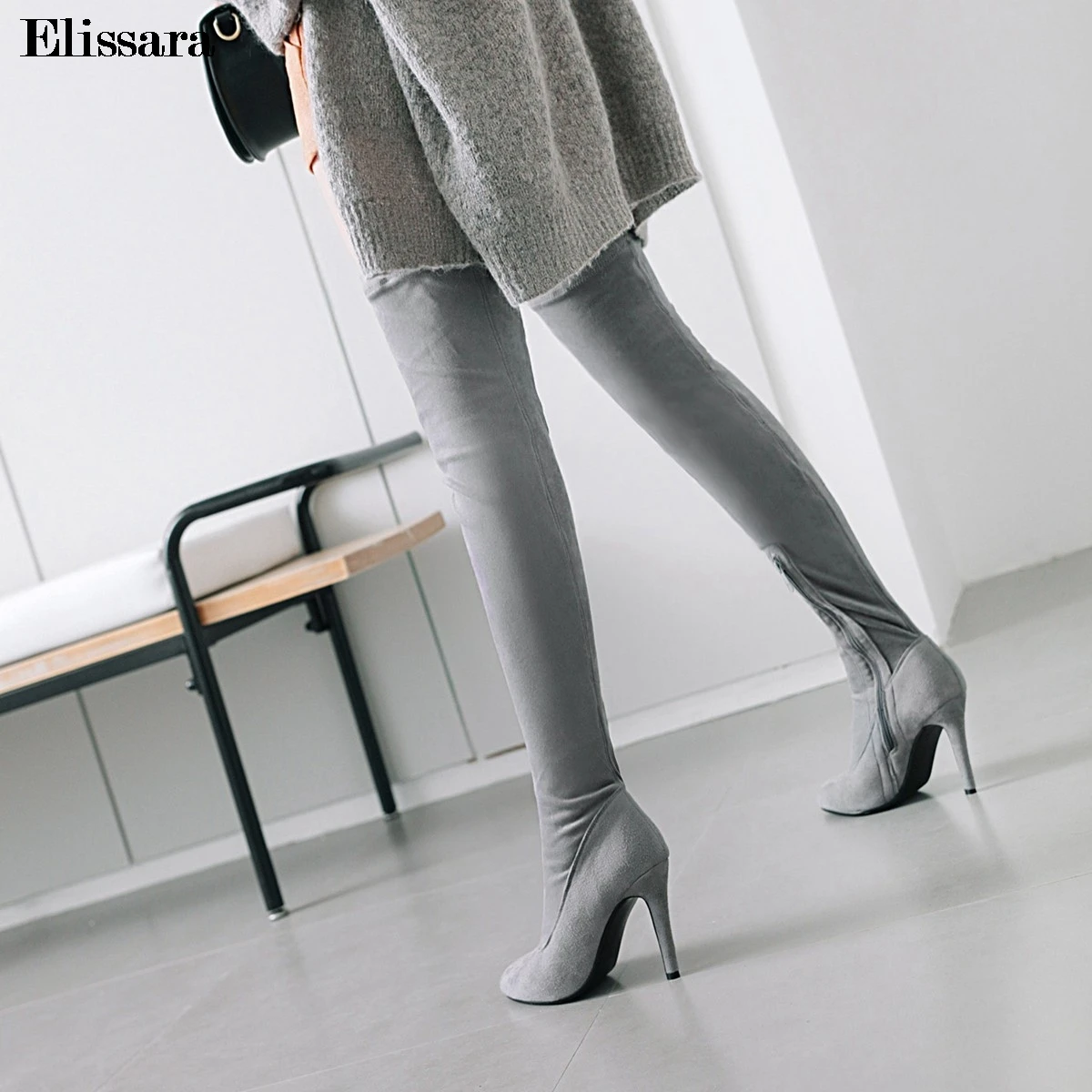 

Women Zip High Heels Winter Over Knee Boots Ladies Sexy Round Toe Black Heels Nightclub Boots Shoes Plus Size 33-47 Elissara