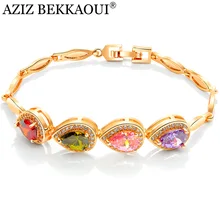 AZIZ BEKKAOUI Роскошные Цветные Яркие Хрустальные браслеты для женщин романтичные золотого цвета Сияющий AAA кубический браслет из циркония подарок
