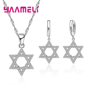 

YAAMEL New Arrival Pentagram Shape 925 Sterling Silver Necklace Earrings Set With Clear CZ Women Female Party Jewelry Wholesale