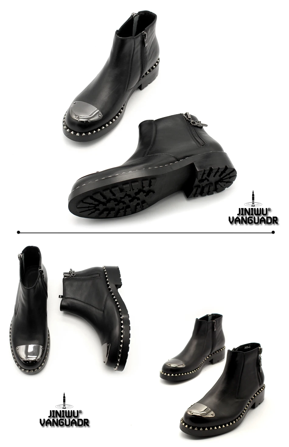 Модные мужские ботильоны в европейском стиле; обувь с закругленным носком и заклепками; красивые мужские мотоциклетные ботинки черного цвета с металлическими украшениями