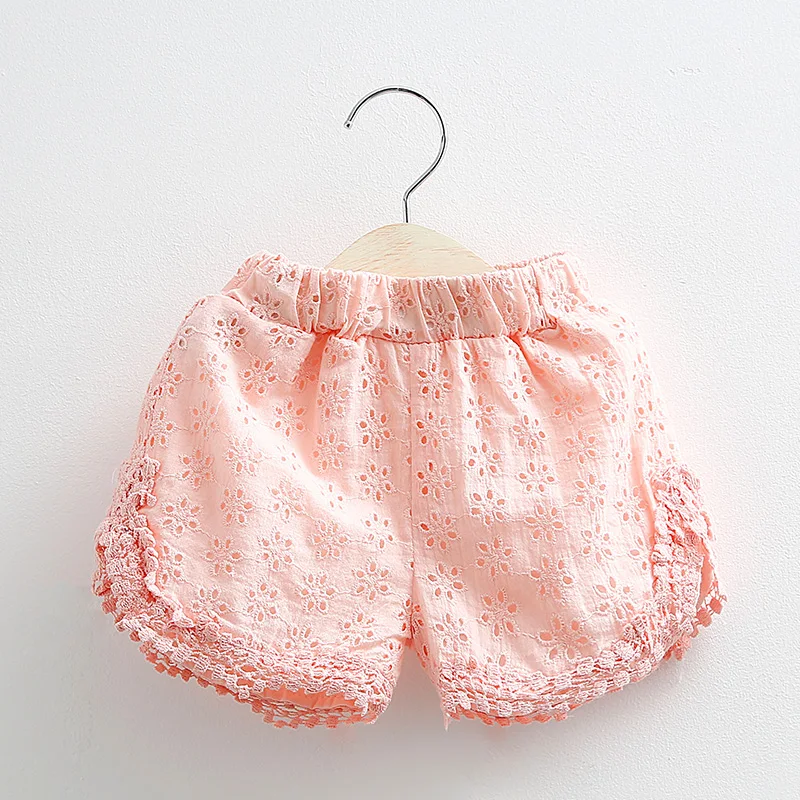 Summer 2 3 4 6 8 10 Years Children'S Clothing Sweet Candy Color Embroidery Hollow Out Lace Floral Baby Kids Girl Shorts