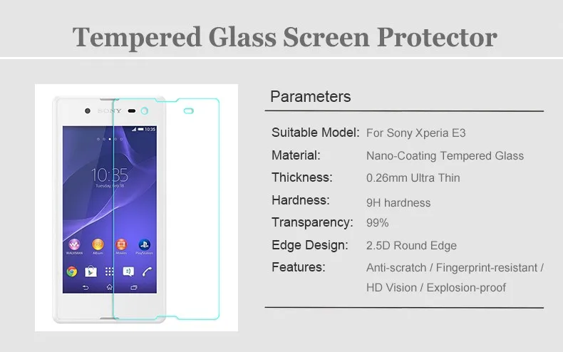 Защитная пленка для экрана из закаленного стекла для sony Xperia E3 E 3 0,26 мм 9H для D2202 D2203 D2206 D2212 D2243 Dual