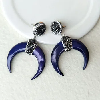 

5 pairs Natural shell Ox Horn Charm Royal blue earrings Open Circle Ring DIY making Jewelry Earrings Handmade Findings ER42