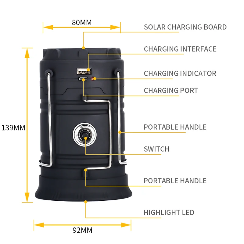 Складной портативный солнечной энергии многоцелевой туристический фонарь 18650 перезаряжаемые USB наружные фонарики лампа для палатки