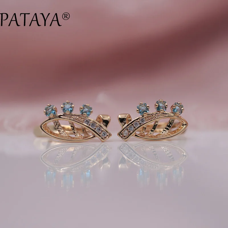 

PATAYA New 585 Rose Gold Original Horse Eye Earrings Square Blue Natural Zirconia Earrings Women Fashion Wedding Party Jewelry