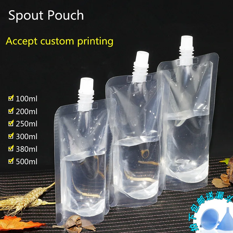 

200pcs Plastic Suction Nozzle bag, Clear Suction Beverage bag, Squeeze pouch drink juice tea bag 200ml,250ml,300ml,380ml,500ml