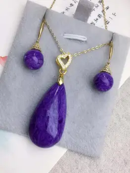 

Top Quality Natural Purple Charoite Gemstone 34x17x9mm Pendant 10mm Earrings Charm Beads Women Necklace Gift AAAAA