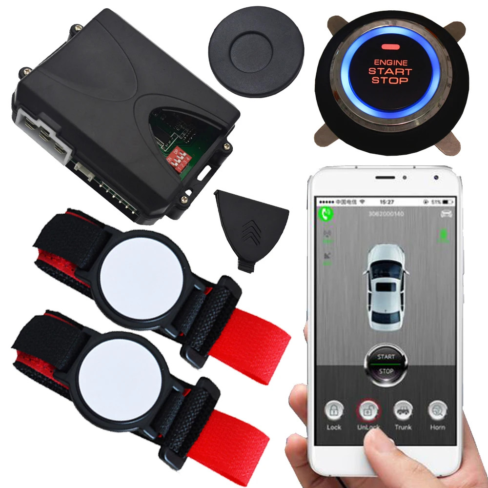 

auto car start stop button with rfid invisible anti theft feature remote start by checking central lock signal gps tracking