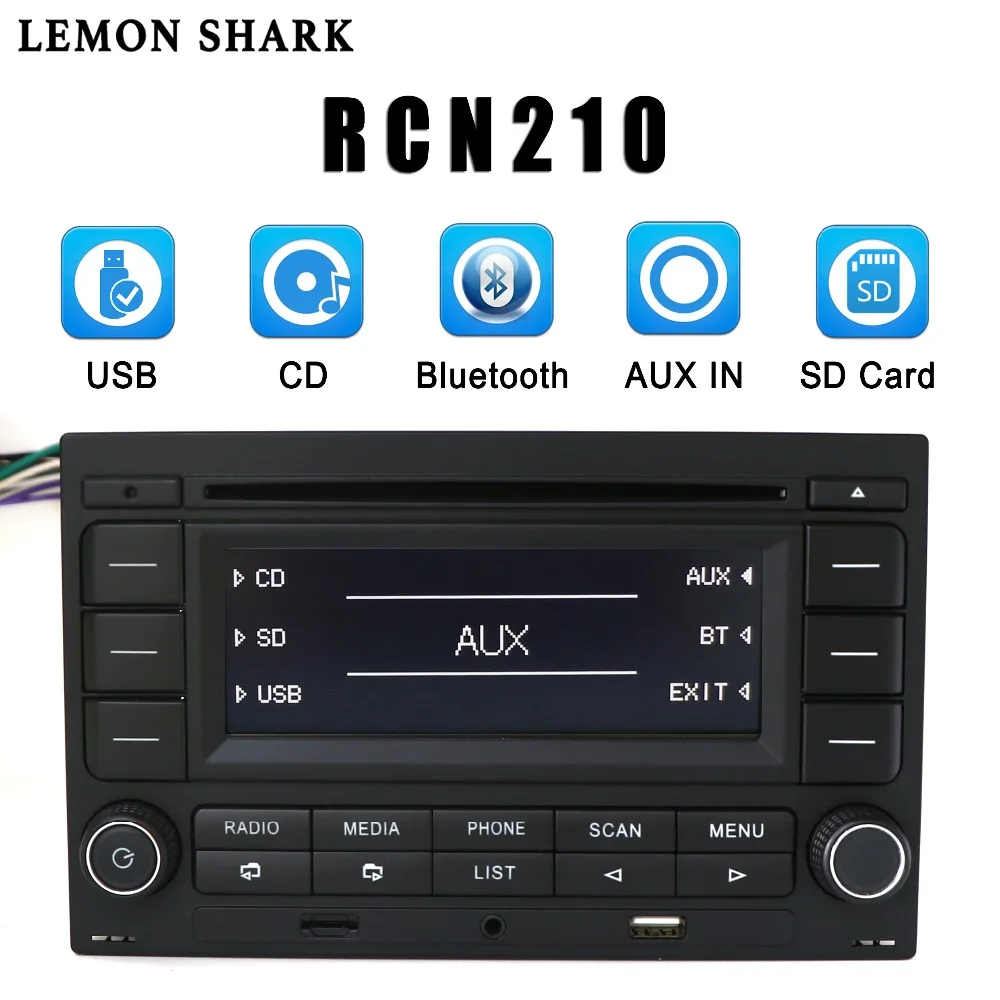 LEMON SHARK Автомагнитола RCN210 CD-плеер USB MP3 AUX Bluetooth 9N 31G 035 185 для VW Golf Jetta MK4 Passat B5 Polo RCN 210